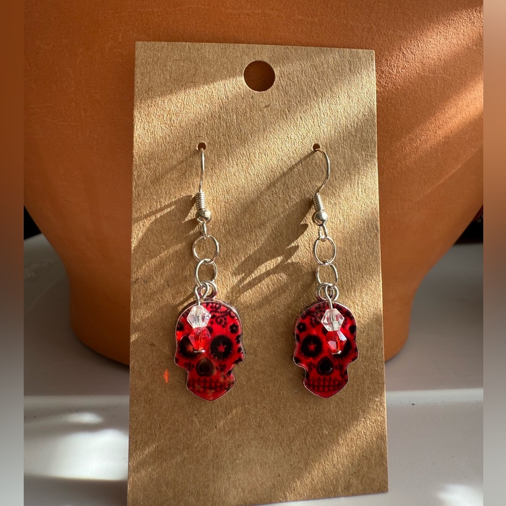 Handmade Red Skull Earrings